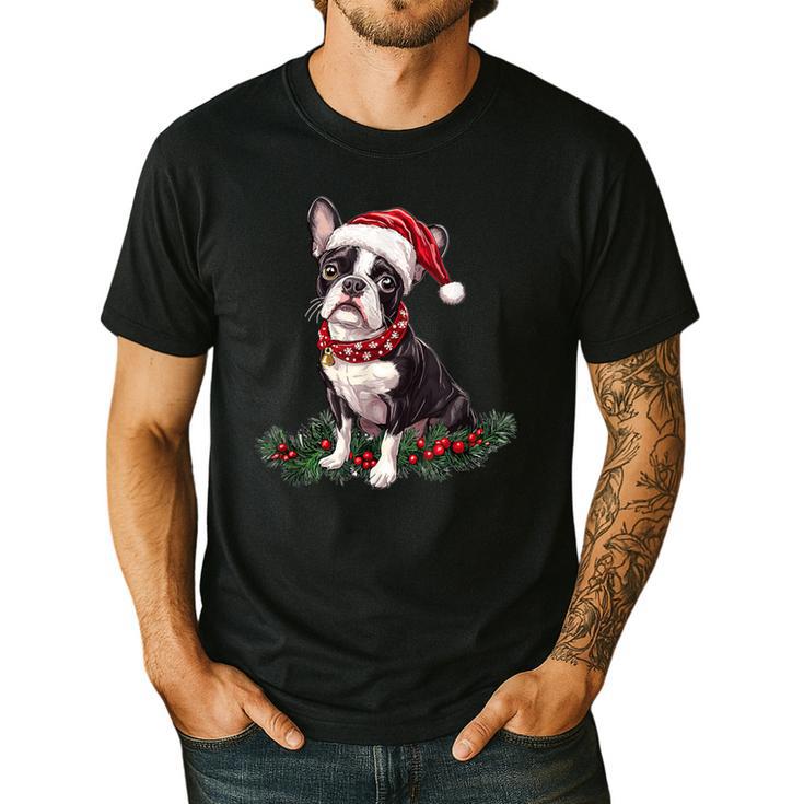 Cute Boston Terrier Dog Christmas Merry X-Mas Graphic Men's Casual T-Shirt