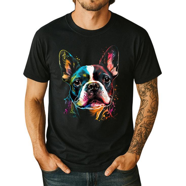Cute Boston Terrier Puppy Dog Art Lover Unique Painting For Men Women Kids Men's Casual T-Shirt