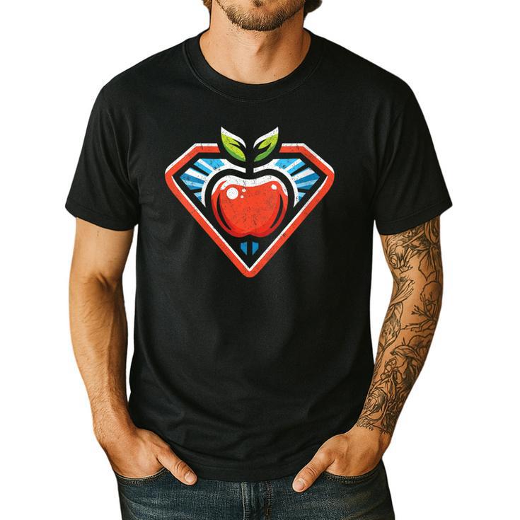 Cute Distressed Super Teacher Superhero Apple Men's Casual T-Shirt