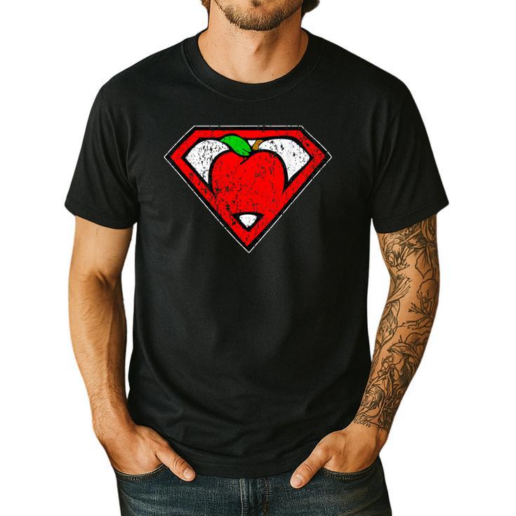 Cute Distressed Super Teacher Superhero Apple Shirt Men's Casual T-Shirt