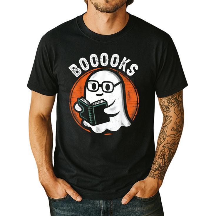 Cute Ghost Book Reading Books Lover Retro Halloween Teacher Men's Casual T-Shirt Cute Ghost Book Reading Books Lover Retro Halloween Teacher Men's Casual T-Shirt