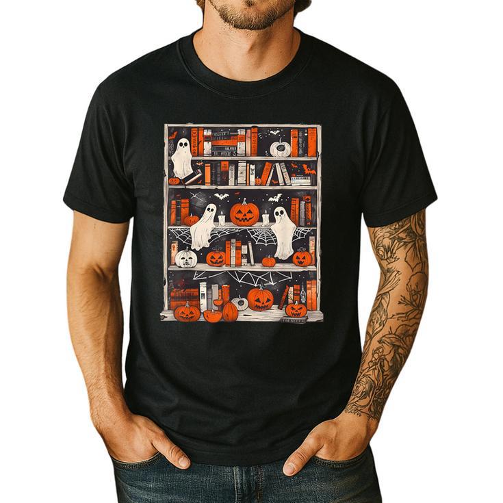 Cute Ghost Book Reading Books Lover Spooky Teacher Halloween Men's Casual T-Shirt