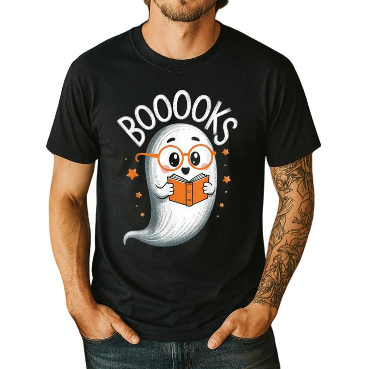 Cute Ghost Book Reading Halloween Teacher Men's Casual T-Shirt