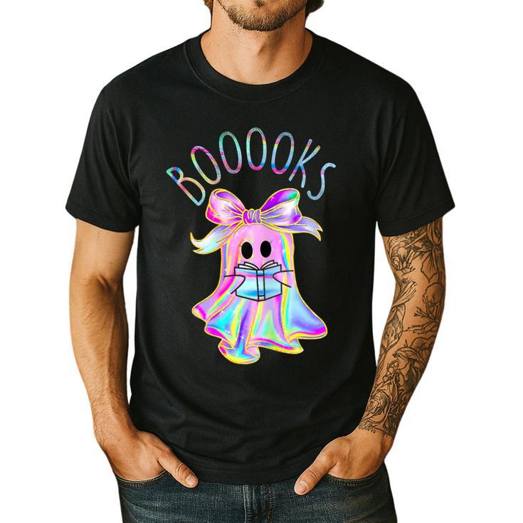 Cute Ghost Book Reading Halloween Teacher Top Girls Women Men's Casual T-Shirt
