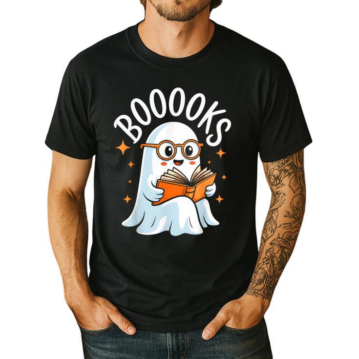 Cute Ghost Reading Book Librarian Teacher Halloween Costume Men's Casual T-Shirt