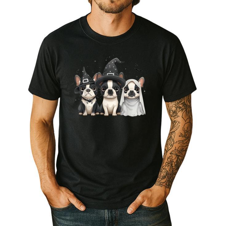 Cute Halloween Boston Terrier Dogs Witch Hat Ghost Dog For Men Women Kids Men's Casual T-Shirt