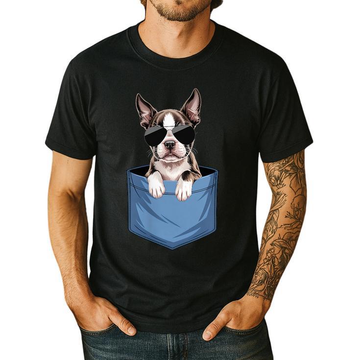 Cute Pocket Boston Terrier Lover Dog Mom Men's Casual T-Shirt