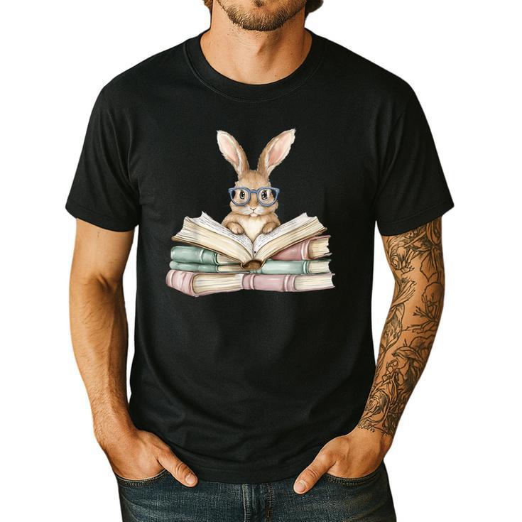 Cute Reading Bunny Glasses Books Bookworm Reader Teacher Men's Casual T-Shirt Cute Reading Bunny Glasses Books Bookworm Reader Teacher Men's Casual T-Shirt