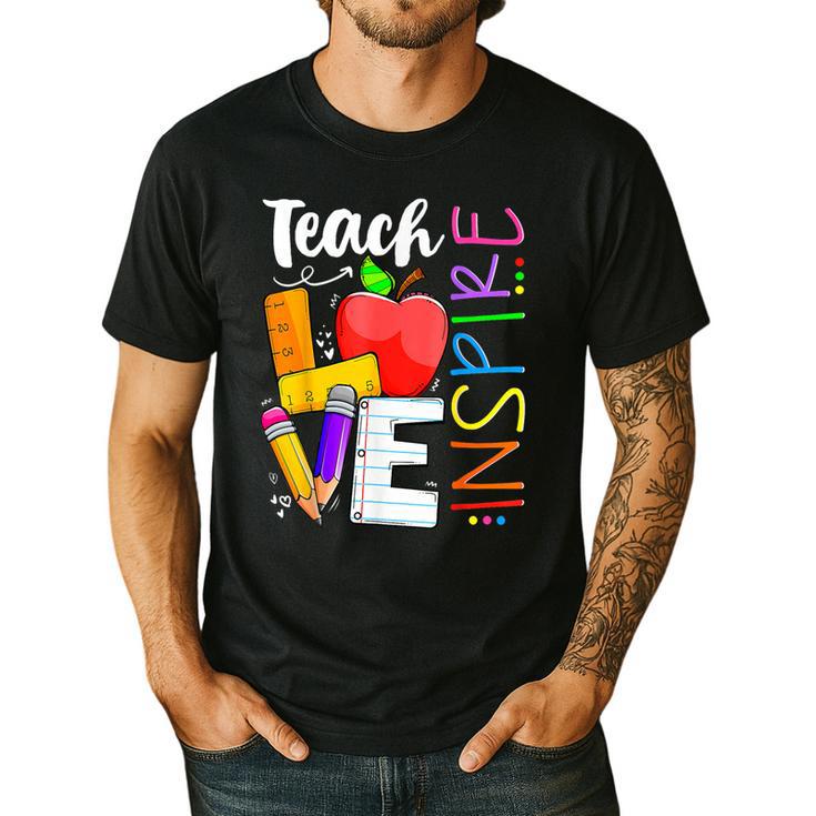Cute Teach Love And Inspire Men Women Teacher Men's Casual T-Shirt