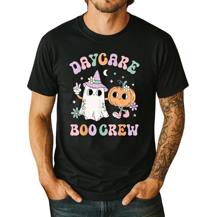 Daycare Boo Crew Groovy Halloween Floral Ghost Kid Teacher Men's Casual T-Shirt Daycare Boo Crew Groovy Halloween Floral Ghost Kid Teacher Men's Casual T-Shirt
