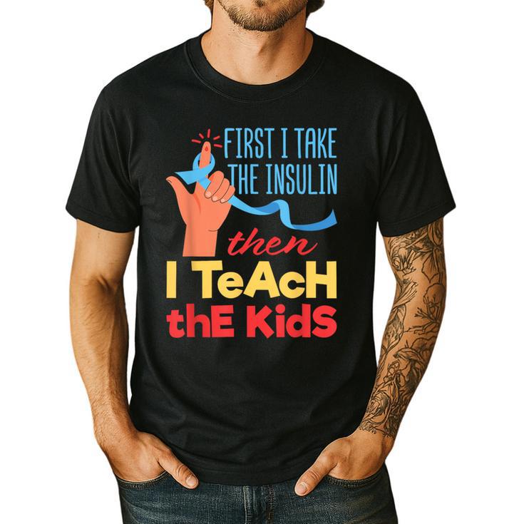Diabetic Teacher Diabetes Awareness Insulin Blue Ribbon Men's Casual T-Shirt