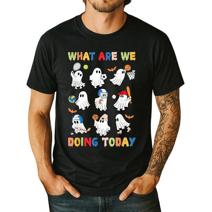 What Are We Doing Today Ghost PE Teacher Team Halloween Men's Casual T-Shirt