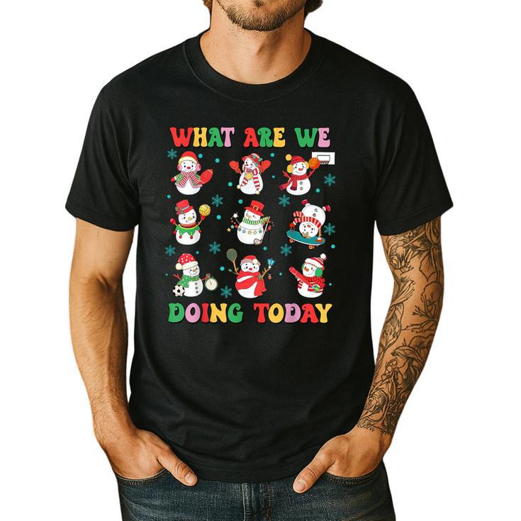 What Are We Doing Today PE Teacher Snowman Christmas Men's Casual T-Shirt