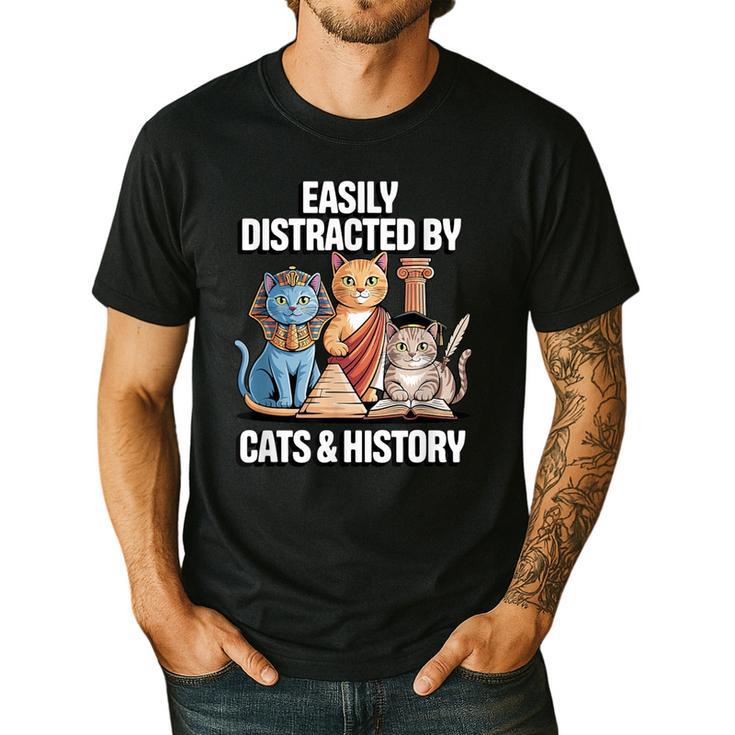 Easily Distracted By Cats & History Teacher Women Men Men's Casual T-Shirt Easily Distracted By Cats & History Teacher Women Men Men's Casual T-Shirt