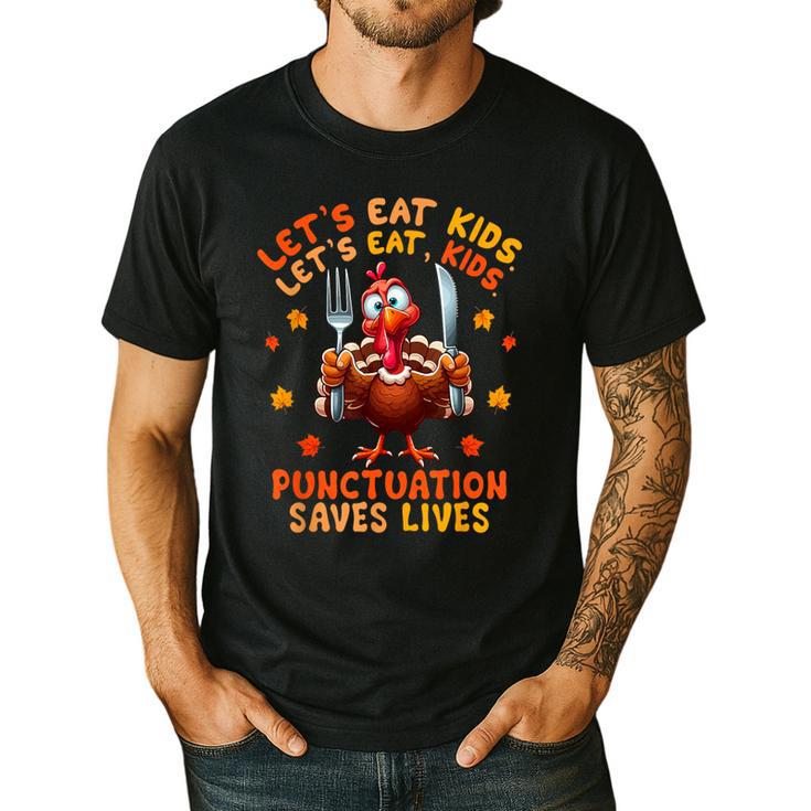 Eat Kids Punctuation Saves Lives Thanksgiving Turkey Teacher Men's Casual T-Shirt