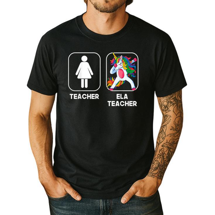 ELA Teacher Dabbing Unicorn Teacher Women Men's Casual T-Shirt