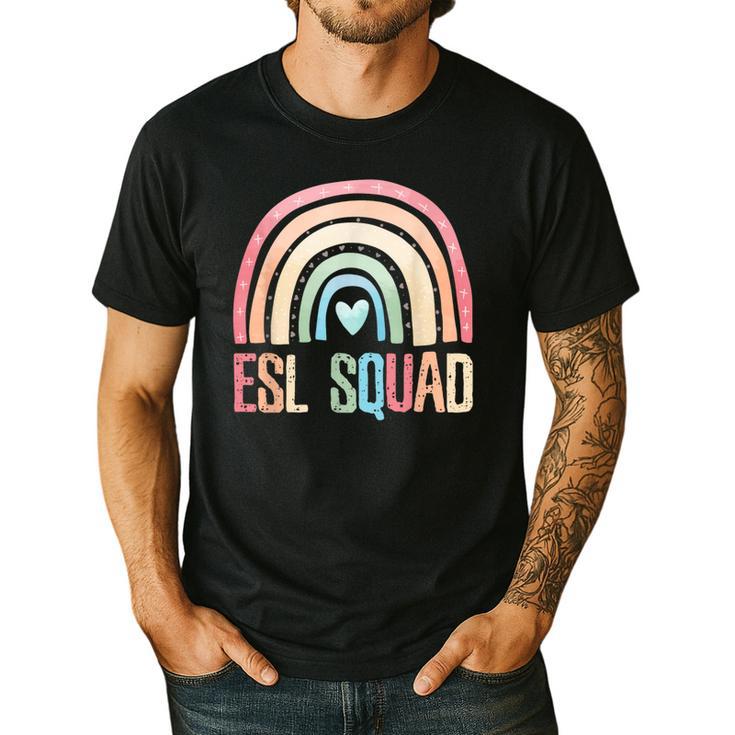 ESL Squad Teacher Crew Team Back To School English Rainbow Men's Casual T-Shirt ESL Squad Teacher Crew Team Back To School English Rainbow Men's Casual T-Shirt
