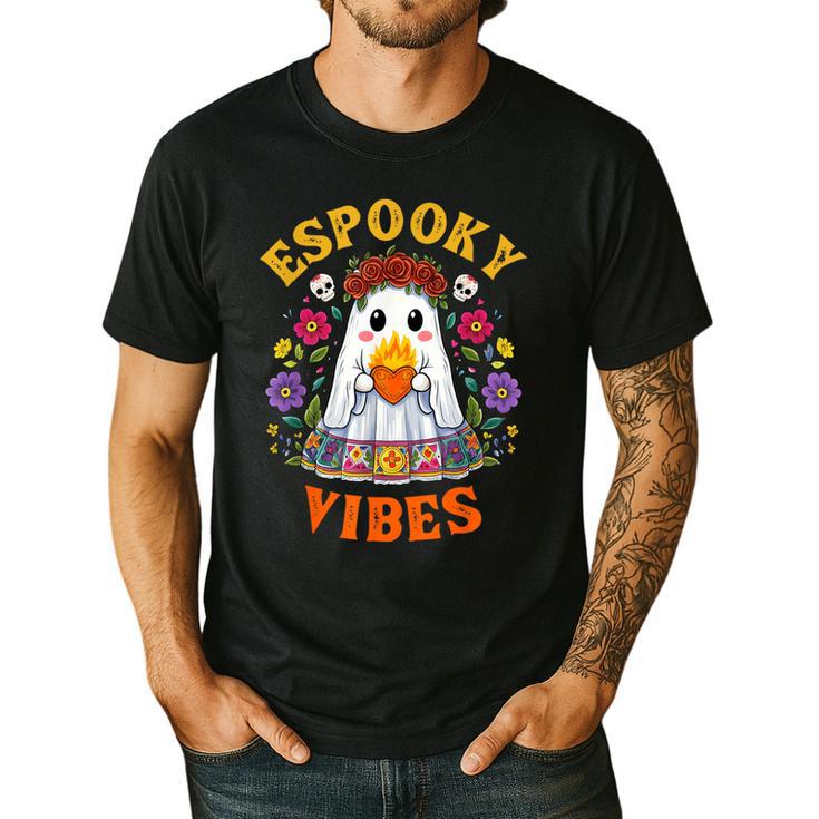Espooky Vibes Spanish Mexican Halloween Ghost Teachers Men's Casual T-Shirt