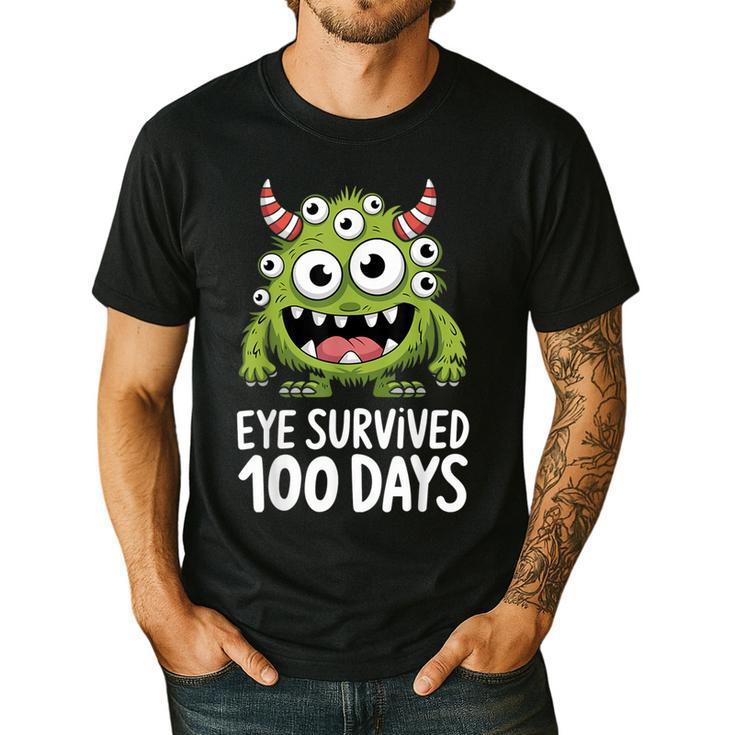Eye Survived 100 Days Of School Monster Lover Teacher Kids Men's Casual T-Shirt