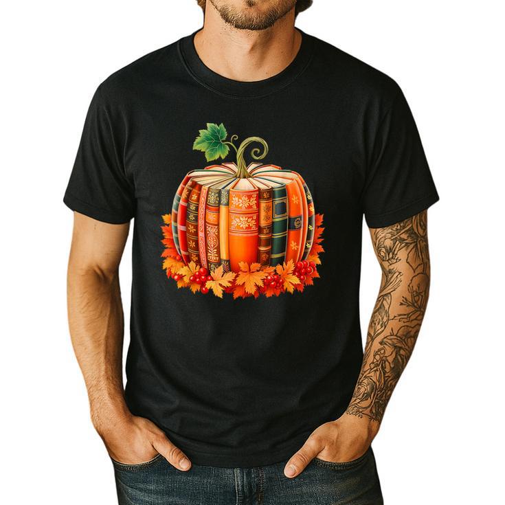 Fall Book Autumn Reading Teacher Halloween Pumpkin Season Men's Casual T-Shirt