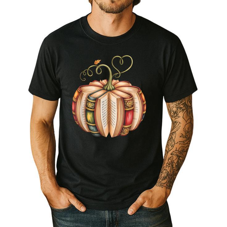 Fall Book Pumpkin Fall Librarians Bookworm Teachers Students Men's Casual T-Shirt