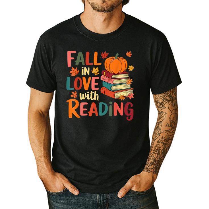 Fall In Love With Reading Autumn Thanksgiving Shirt Teacher Men's Casual T-Shirt