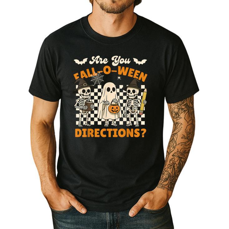 Are You Fall o Ween Directions Halloween Skeleton Teacher Men's Casual T-Shirt