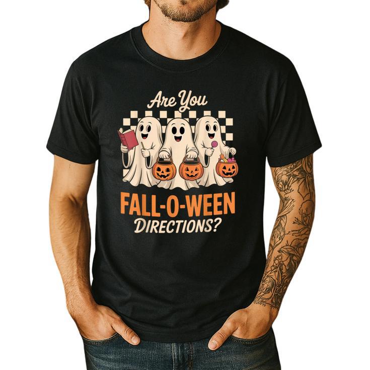 Are You Fall O Ween Directions Teacher Halloween Boo Ghost Men's Casual T-Shirt