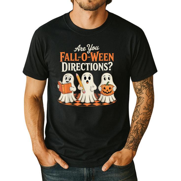 Are You Fall O Ween DirectionsRetro Teacher Halloween Ghost Men's Casual T-Shirt