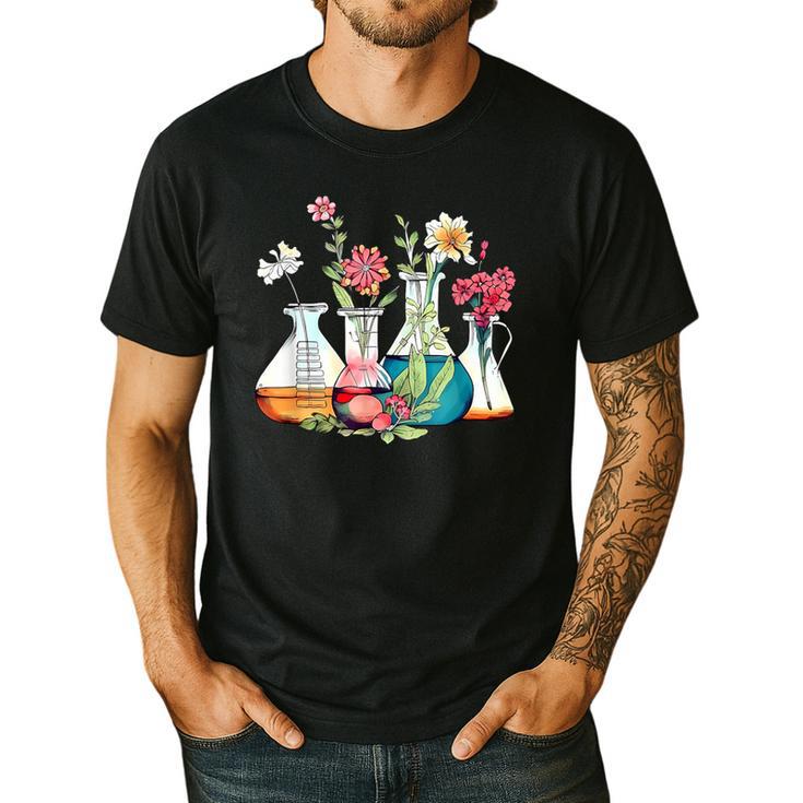 Floral Beakers Chemistry Lab Teacher Men's Casual T-Shirt