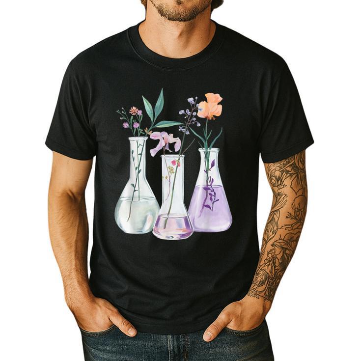 Flowers Test Tube Chemistry Student Science Teacher Women Men's Casual T-Shirt