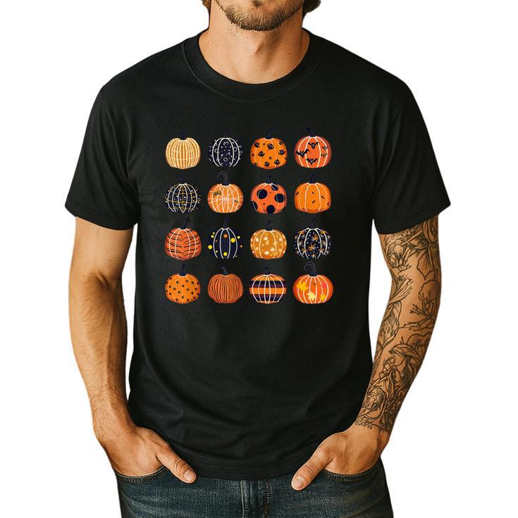 Folk Art Pumpkins Teacher Nurses Admin Witch Halloween Cute Men's Casual T-Shirt