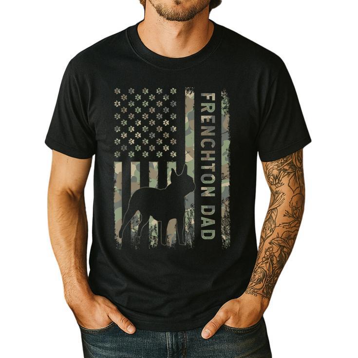 Frenchton Dad French Bulldog Boston Terrier Camo USA Flag Men's Casual T-Shirt