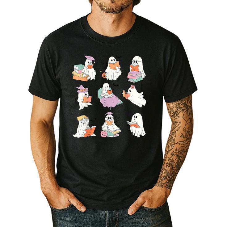 Ghost Book Reading Halloween Books Lover Teacher Kids Men's Casual T-Shirt