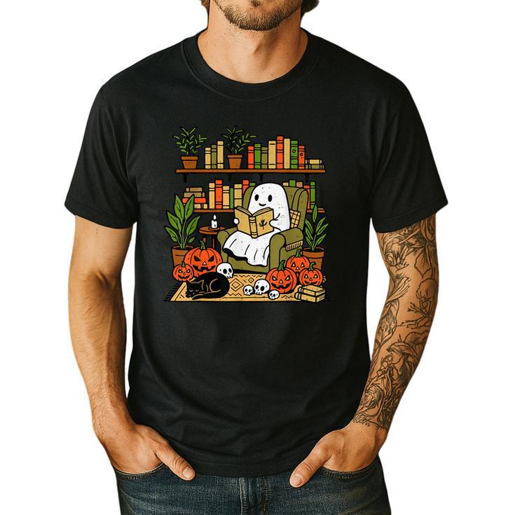 Ghost Library Reading Books Halloween Librarian Teacher Men's Casual T-Shirt