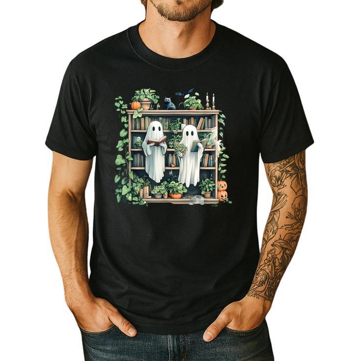 Ghost Plant Library Halloween Reading Books Teacher Vintage Men's Casual T-Shirt
