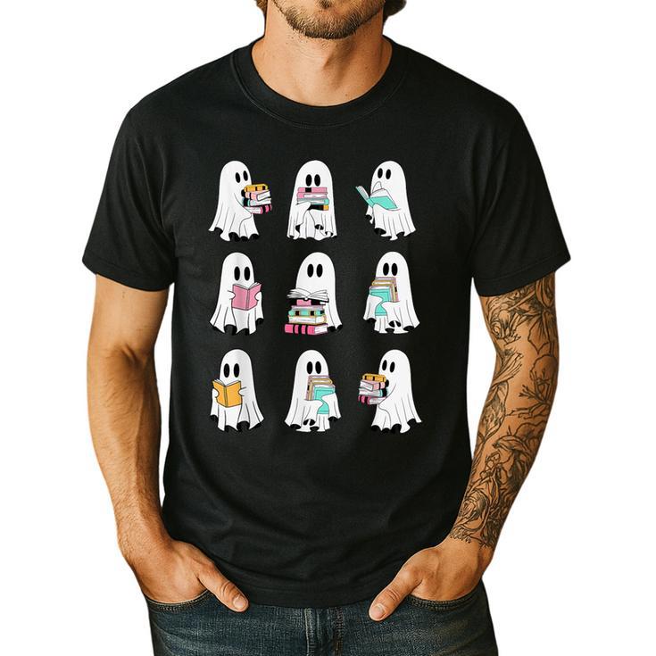 Ghost Reading Books Spooky Librarian Teacher Women Men's Casual T-Shirt