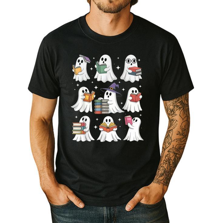 Ghost Reading Teacher Halloween Costume Librarian Book Lover Men's Casual T-Shirt