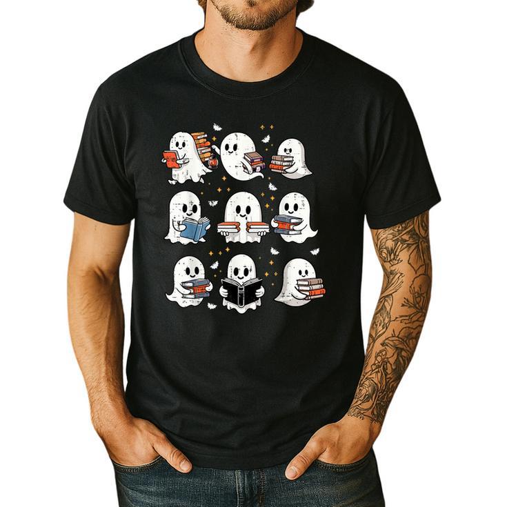 Ghosts With Books Library Halloween Men Women Kids Teacher Men's Casual T-Shirt