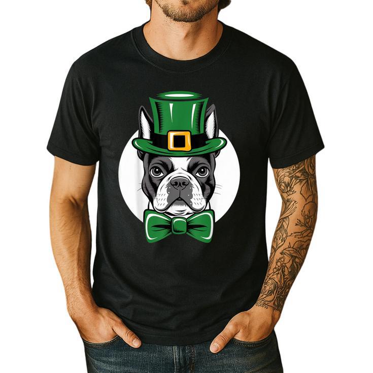 Green Boston Terrier Shamrock St Patricks Day Boston Terrier Men's Casual T-Shirt