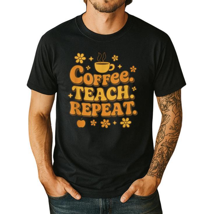 Groovy Coffee Teach Repeat Retro Teacher Men's Casual T-Shirt Groovy Coffee Teach Repeat Retro Teacher Men's Casual T-Shirt