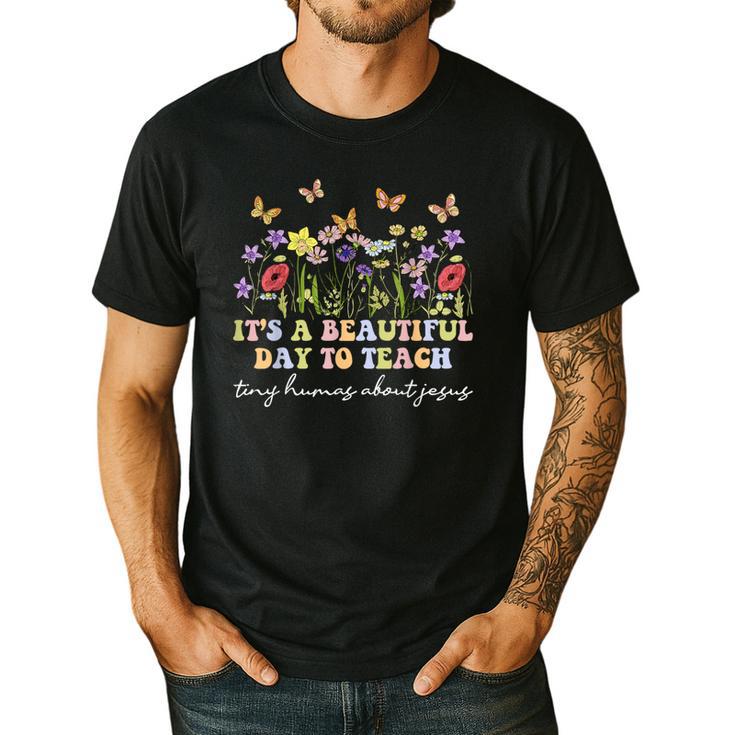 Groovy I Teach Tiny Humans About Jesus Christian Teacher Men's Casual T-Shirt
