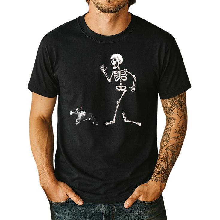 Halloween Boston Terrier And Skeleton Men's Casual T-Shirt