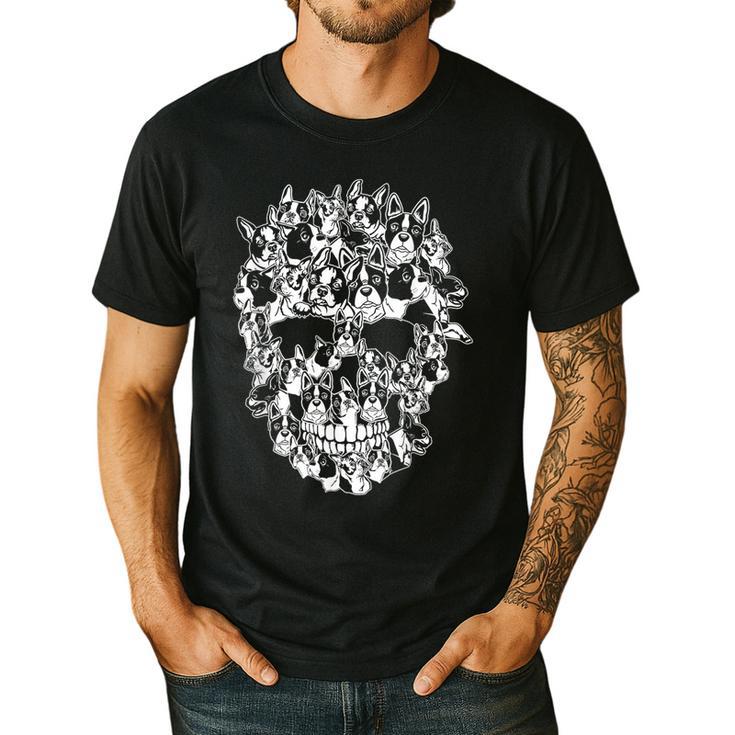 Halloween Costume Skull Boston Terrier Dog Lover Men's Casual T-Shirt