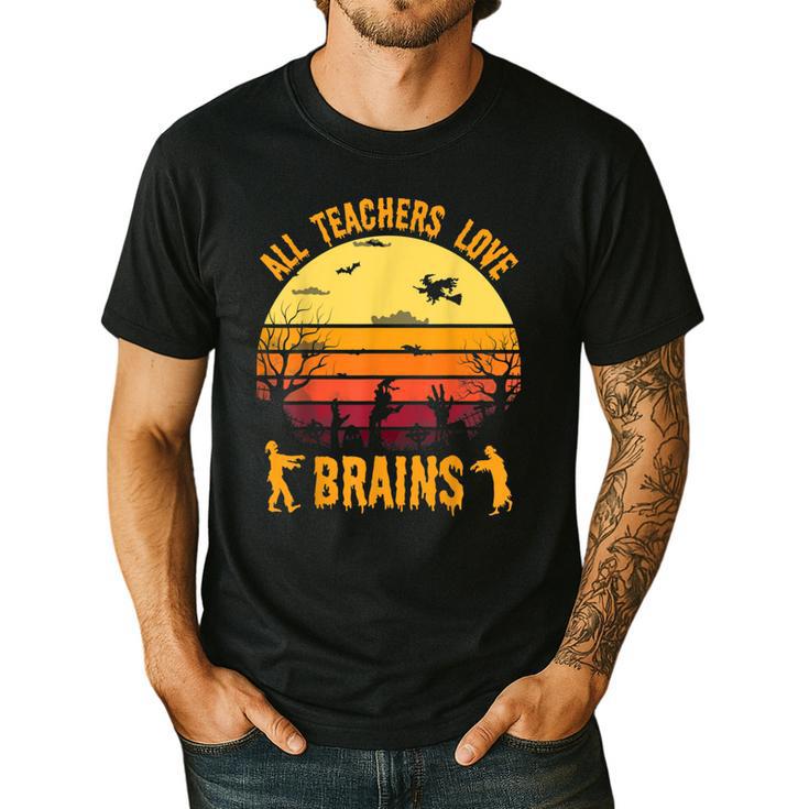 Halloween Costume Teacher Love Brains Zombie Men's Casual T-Shirt