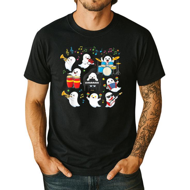 Halloween Music Teacher Ghost Playing Musical Instruments Men's Casual T-Shirt