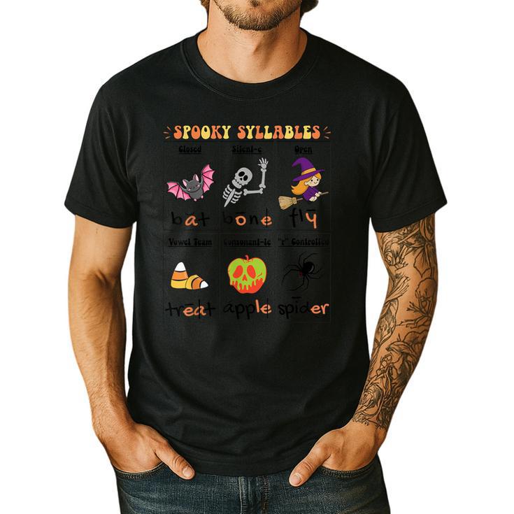 Halloween Reading Spooky Syllables Teacher Vintage Men's Casual T-Shirt Halloween Reading Spooky Syllables Teacher Vintage Men's Casual T-Shirt