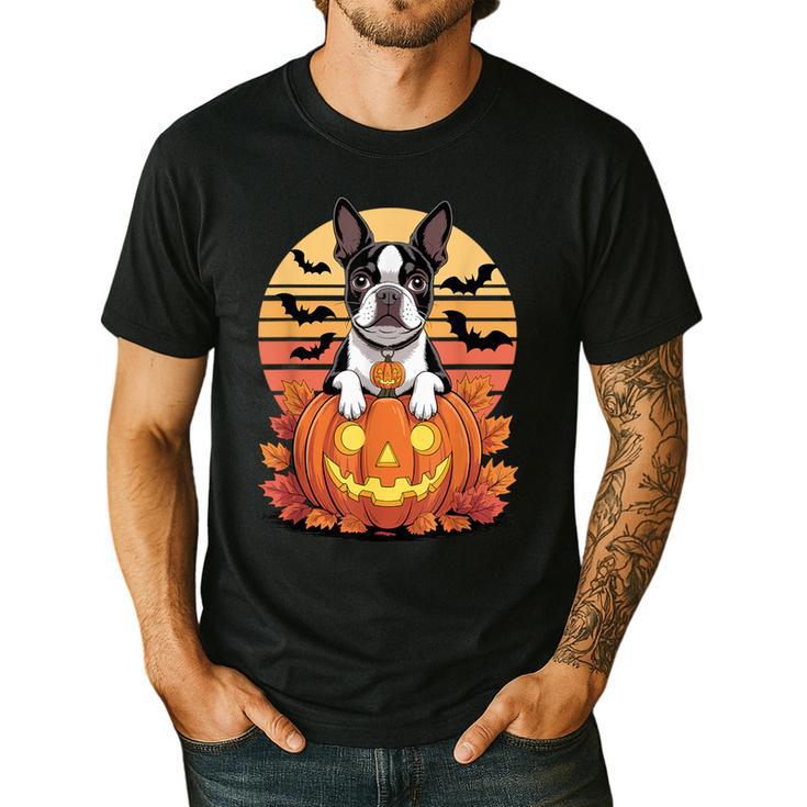 Halloween Retro Boston Terrier Men's Casual T-Shirt
