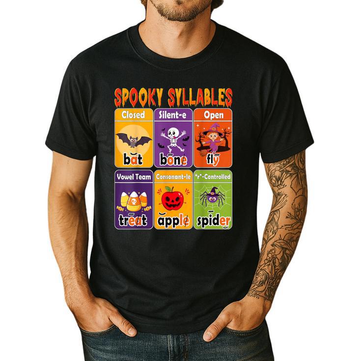 Halloween Spooky Syllable Types Teacher Educational Men's Casual T-Shirt