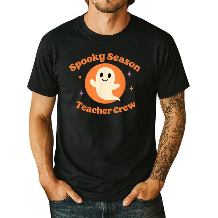 Halloween Teacher Crew Spooky Season Retro Ghost Men's Casual T-Shirt